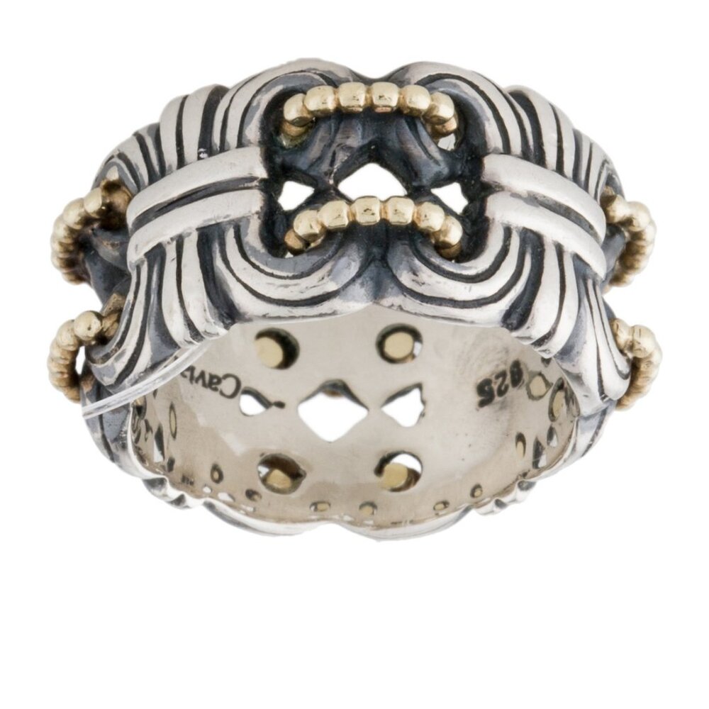 LAGOS STERLING SILVER & 18K YELLOW GOLD CAVIAR BEADED BAND RING - Picture 6 of 6